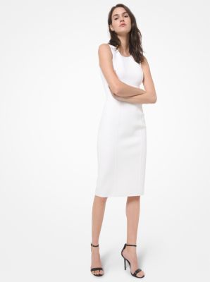 441DKR002 - Stretch Wool Bouclé Sheath Dress WHITE