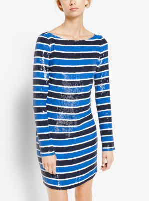 443RRH719 - Striped Sequined Silk-Georgette Dress WAVE