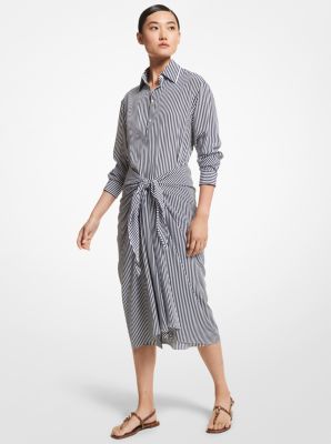 444AKU714 - Striped Silk Crepe De Chine Tie-Waist Shirtdress MDNGHT/OP WH