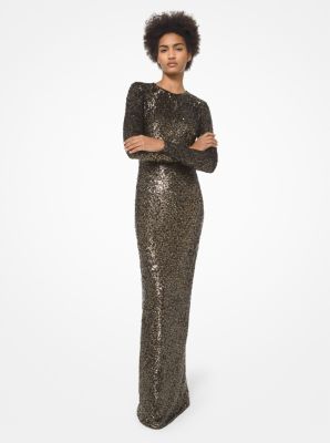 455RKR592 - Sequined Stretch Tulle Gown BLACK