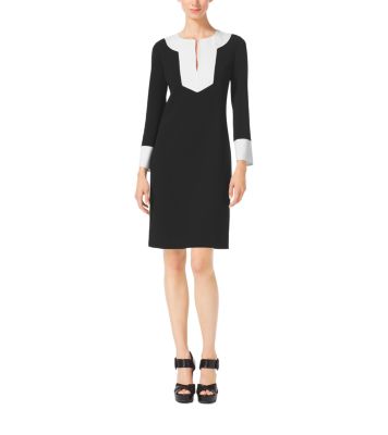 462CRF601A - Color-Block Wool-Crepe Tunic Dress BLACK