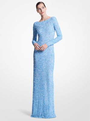 462RKU592A - Floral Embellished Stretch Tulle Gown OXFORD BLUE