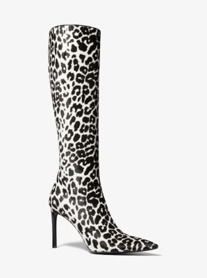 46F2TRHB1G - Tatjana Leopard Print Calf Hair Boots BLACK/WHITE