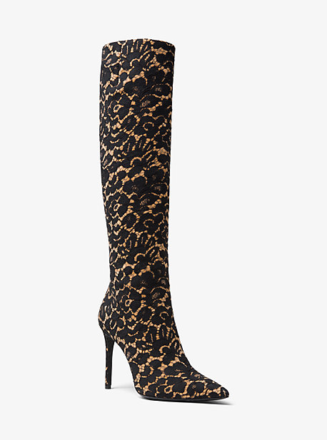 46F8VEHB8D - Vesey Floral Lace and Suede Boot BLACK/SUNTAN