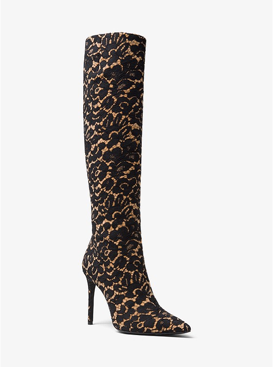 MK 46F8VEHB8D Vesey Floral Lace and Suede Boot BLACK/SUNTAN