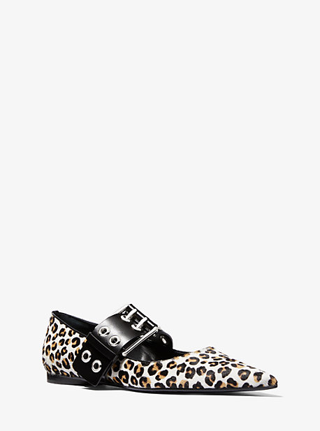 46R0MUFP1H - Maude Leopard Calf Hair Pointed-Toe Mary Jane Flat KHAKI