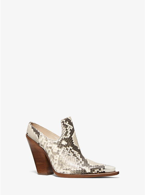 MK 46T0KOHP1E Kory Python-Embossed Leather Mule NATURAL