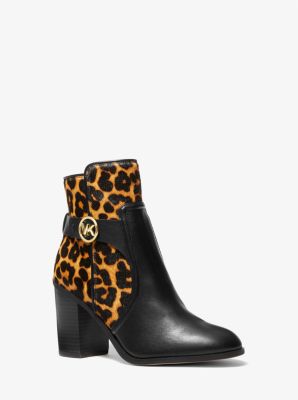 49F2CRHE6L - Carmen Leopard Print Calf Hair and Leather Ankle Boot BUTTERSCOTCH