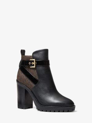 49R2CCHE6L - Clancy Logo and Leather Ankle Boot BLK/BROWN