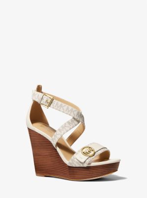49S2CRHS1B - Carmen Logo and Faux Leather Wedge Sandal VANILLA