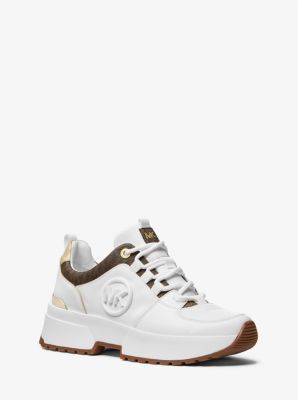 49S3CSFS3D - Cosmo Logo and Faux Leather Trainer OP WHT/BROWN
