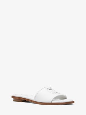 49S3DNFA1L - Deanna Cutout Leather Slide Sandal OPTIC WHITE