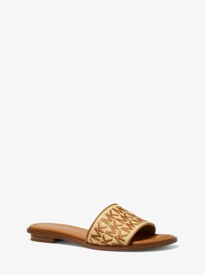 49T2DNFP1D - Deanna Embroidered Straw and Leather Slide Sandal CUOIO