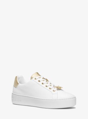 49T9POFS4L - Poppy Two-Tone Faux Leather Sneaker WHITE/PALE GOLD