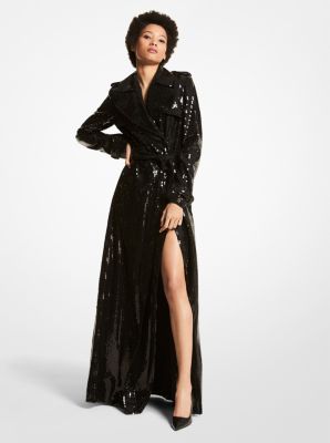 517AKT599A - Sequined Evening Trench Coat BLACK