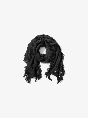 538240 - Fringed Cable-Knit Scarf BLACK