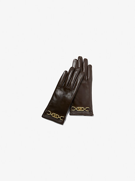 538757 - Logo Leather Gloves CHOCOLATE