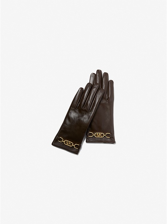 MK 538757 Logo Leather Gloves CHOCOLATE