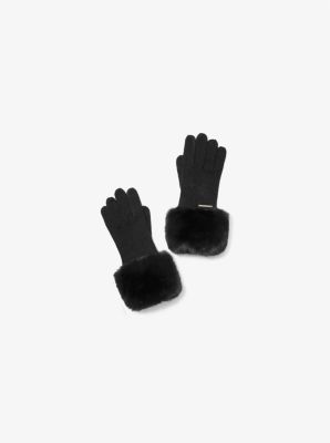 539054 - Faux Fur-Trim Knit Gloves BLACK