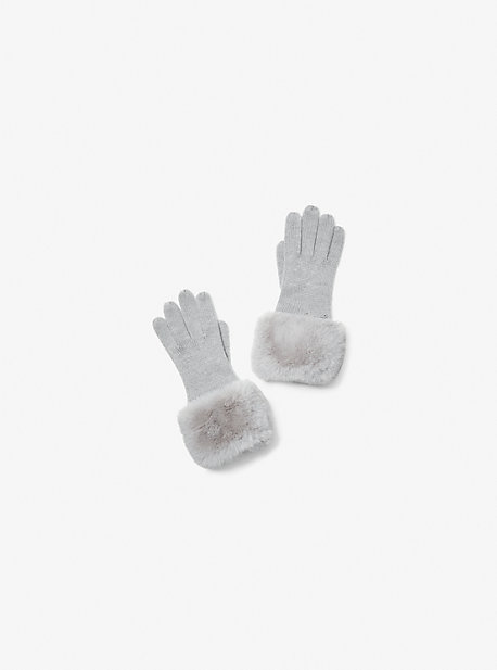 539054 - Faux Fur-Trim Knit Gloves PEARL GREY