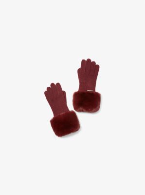539054 - Faux Fur-Trim Knit Gloves MERLOT