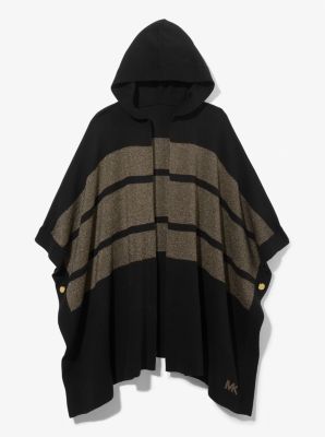 539066 - Metallic Knit Hooded Poncho BLACK