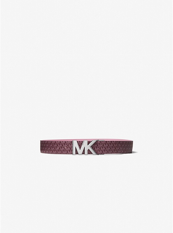 MK 558515 Reversible Logo and Leather Waist Belt MERLOT/ROYAL PINK