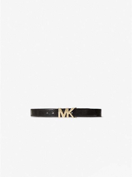 MK 558675 Python Embossed Leather Waist Belt BLACK