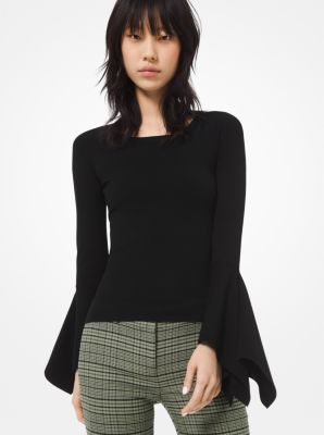 601AKN940 - Stretch-Viscose Draped-Cuff Sweater BLACK