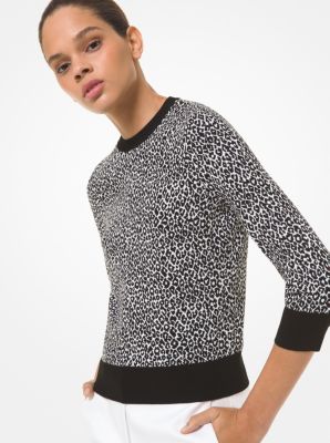 604AKS930 - Leopard Jacquard Sweater BLACK/WHITE