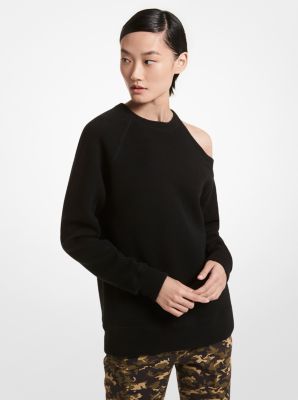 611AKT952 - Cotton Blend Asymmetric Cutout Sweatshirt BLACK
