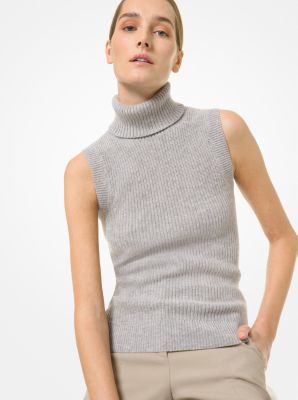616AKS932 - Ribbed Cashmere Sleeveless Sweater PEARL GREY