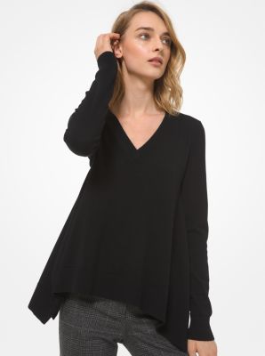 618AKR912 - Draped Cashmere Asymmetric Sweater BLACK