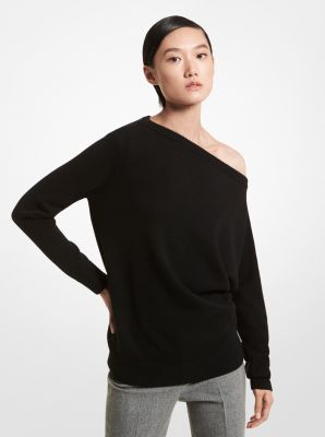 619AKT952 - Cashmere Off-The-Shoulder Sweater BLACK