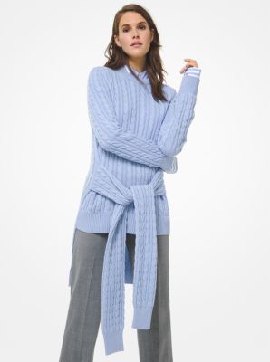 649AKQ951 - Cable Cashmere Tie-Waist Sweater SKY BLUE
