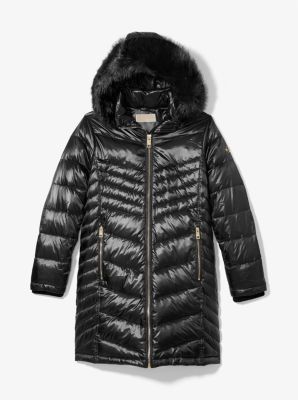 77B4759M82 - Faux Fur Quilted Puffer Coat BLACK