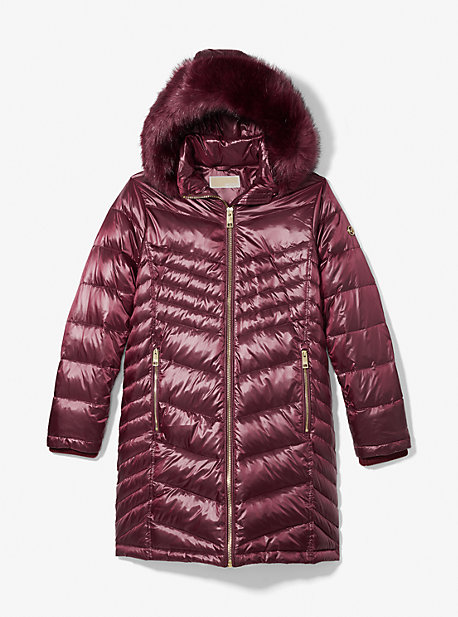 77B4759M82 - Faux Fur Quilted Puffer Coat DARK RUBY