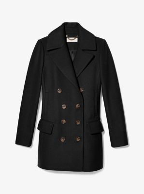 77B4774M12 - Wool Blend Double Breasted Peacoat BLACK