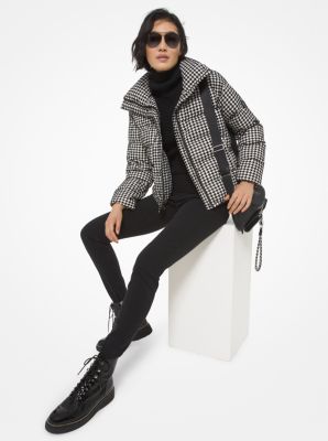 77B5004M82 - Quilted Houndstooth Nylon Puffer Jacket BLACK/WHITE
