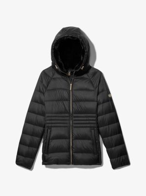 77B5051M82 - Fur Lined Quilted Nylon Puffer Jacket BLACK