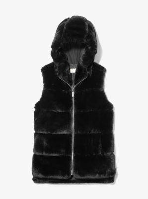 77B5064M52 - Faux Fur Hooded Vest BLACK