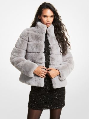 77F1151M52 - Quilted Faux Fur Jacket GREY