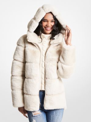 77F1175M52 - Quilted Faux Fur Hooded Coat CREAM