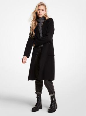 77F5159M22 - Wool Blend Wrap Coat BLACK