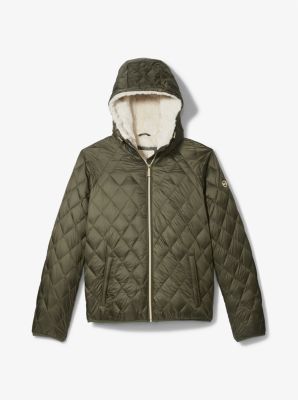 77F5250M82 - Faux Shearling Lined Quilted Nylon Puffer Jacket OLIVE