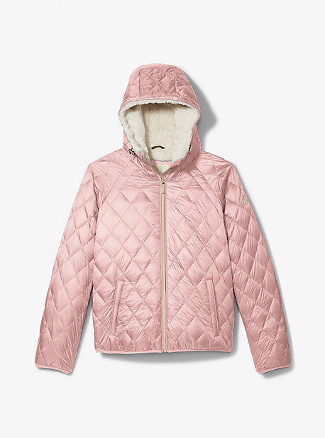 77F5250M82 - Faux Shearling Lined Quilted Nylon Puffer Jacket POWDER BLUSH