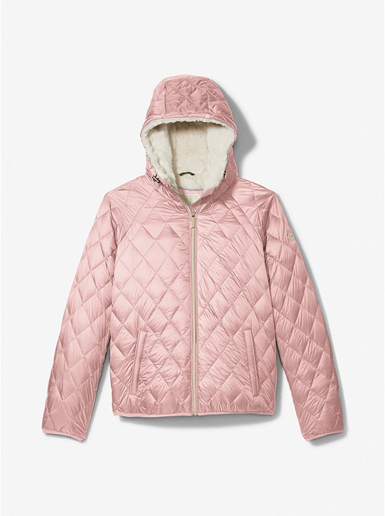 MK 77F5250M82 Faux Shearling Lined Quilted Nylon Puffer Jacket POWDER BLUSH