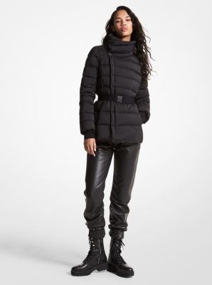 77F5308M82 - Asymmetrical Quilted Nylon Packable Puffer Jacket BLACK