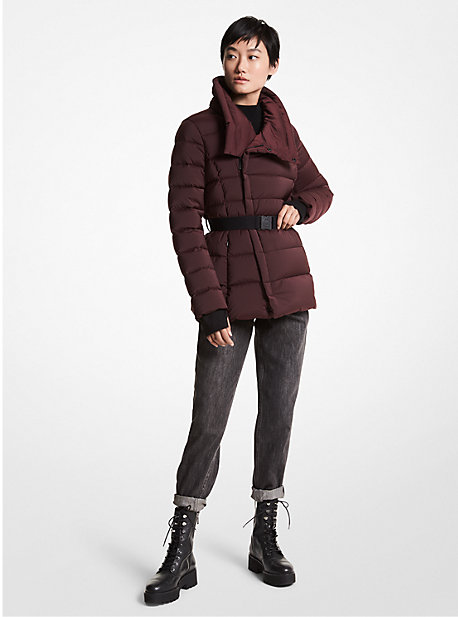 77F5308M82 - Asymmetrical Quilted Nylon Packable Puffer Jacket DARK RUBY