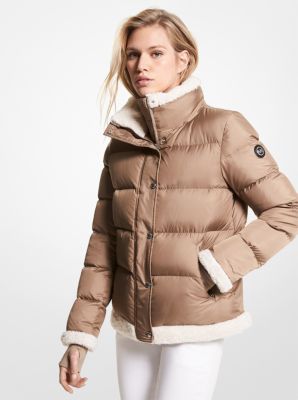 77F5315M42 - Faux Shearling Trim Quilted Puffer Jacket TAUPE